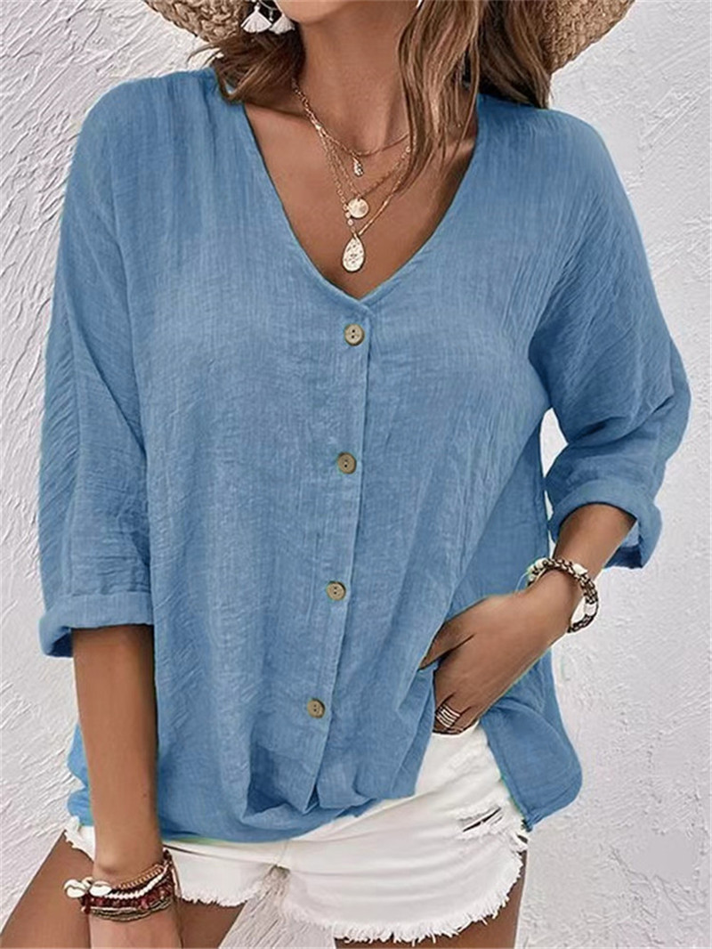 Sewing V - Bottoni eleganti Camicetta solida Primavera Nuove