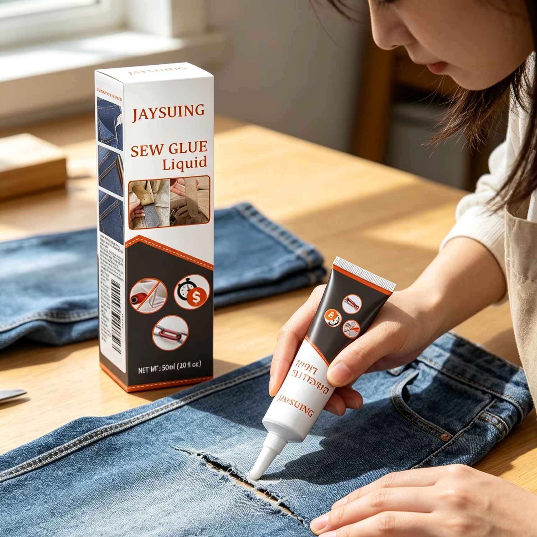 Sewing Repair - Colla per Cucito Jaysuing, Adesivo Trasparente