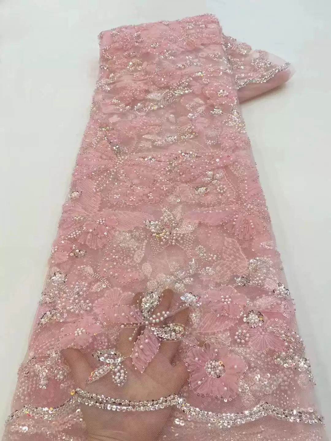 Sewing Embroidery Fabric - Tessuto in pizzo ricamato con paillettes